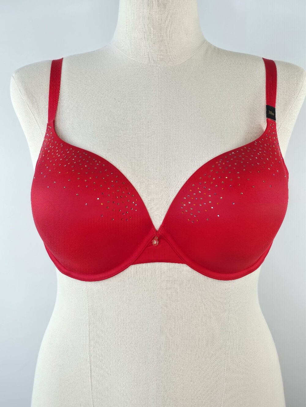 Victoria's Secret Lined Underwire Demi Bra Red Embellished Rhinestones 38D NWOT